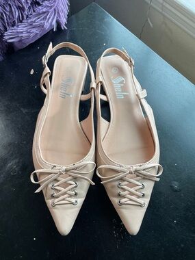 SheIn Beige Crème Pointed-Toe Slingback Flats with Bow Detail size 8.5